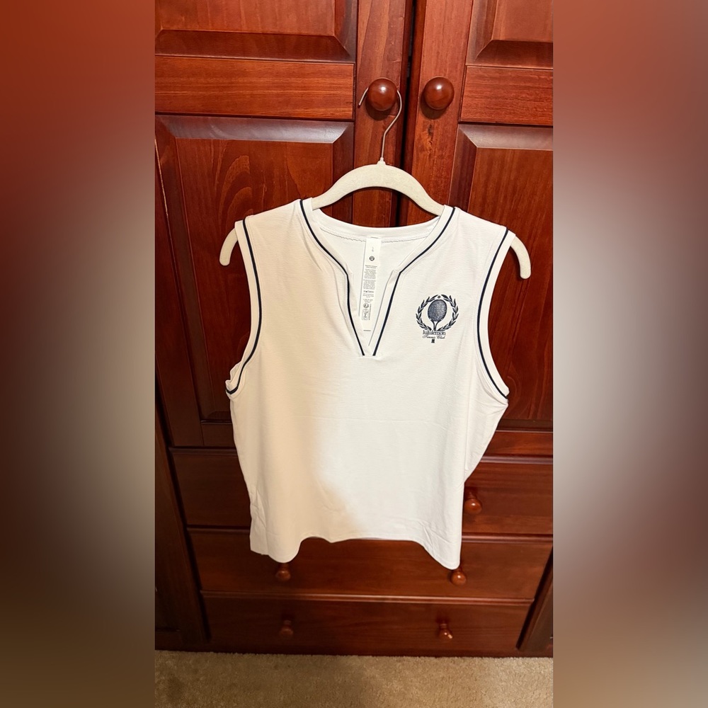 Lululemon Athletica Tennis White Tank Top with Navy Trim